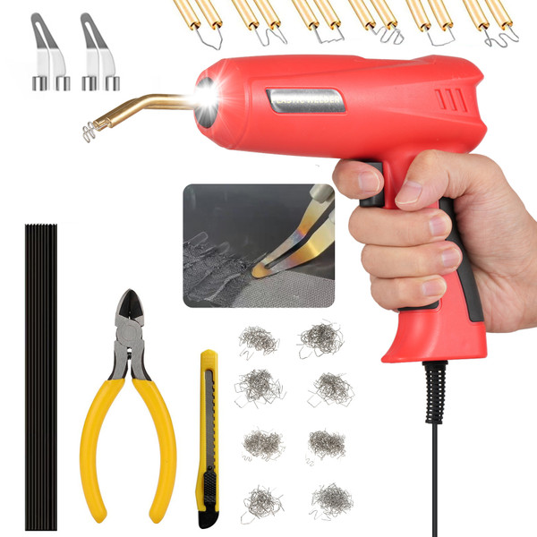 150W Plastic Welder,2 in 1 Handheld Hot Stapler Machine,800PCS Hot Stapler,10 pcs PP Plastic Welding Rods,knife,Plier Car Bumper Repair Kit For Most Plastic Repair