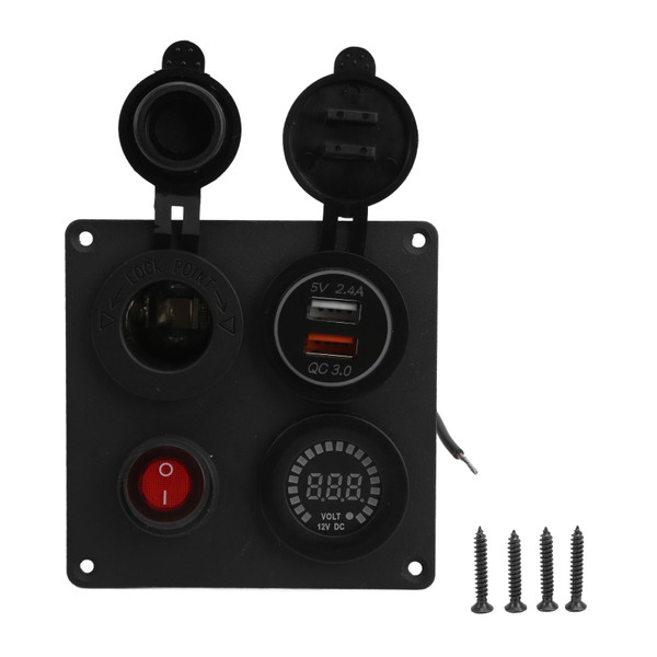 Multifunction 1 Gang Switch Panel with Dual QC3.0 USB Port Voltmeter Cigarette Lighter Holder 12V/24V for Buses Ships