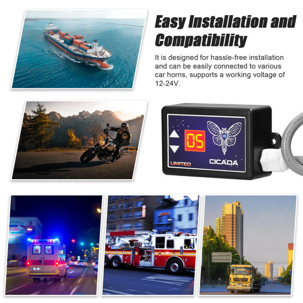 15-Tone Car Horn Controller Electric Horn Speaker Sound Control Unit with Digital Display 12-24V for Car Truck Marine Boat