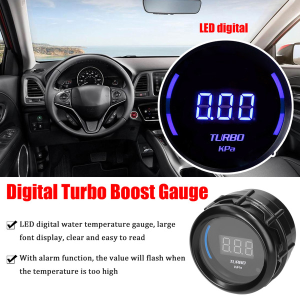 52mm Turbo Boost Gauge Car Digital Meter LED Display 1.0-2.0kPa with Sensor Alarm Function for Car Truck Motorcycle