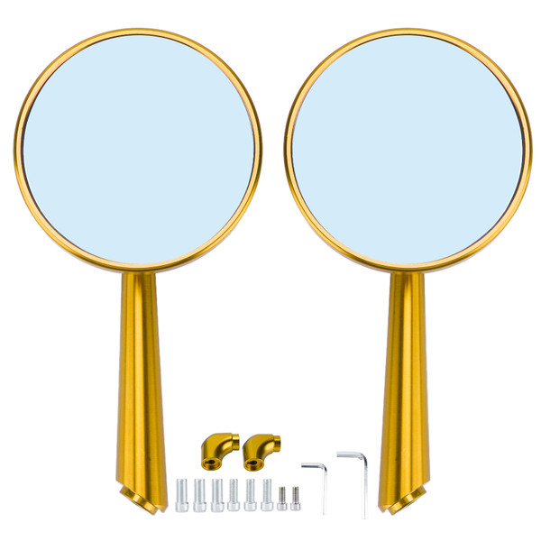 Retro Rear View Mirror CNC Aluminum Alloy Universal for Motorcycle 8mm 10mm Mounting SizeGold