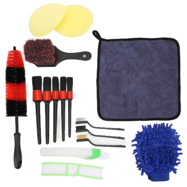 16pcs/set Detailing Brushes Wheel Scrub Cleaning Tools for Car Air Vents Engine Compartments Exhaust Pipes