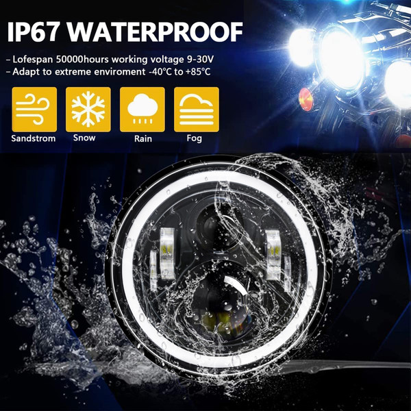 2Pcs 7 inch Car Motorcycle LED Headlight with DRL/Turn Signal/Low Beam/High Beam 7'' H4 Round LED Headlight IP67 Waterproof