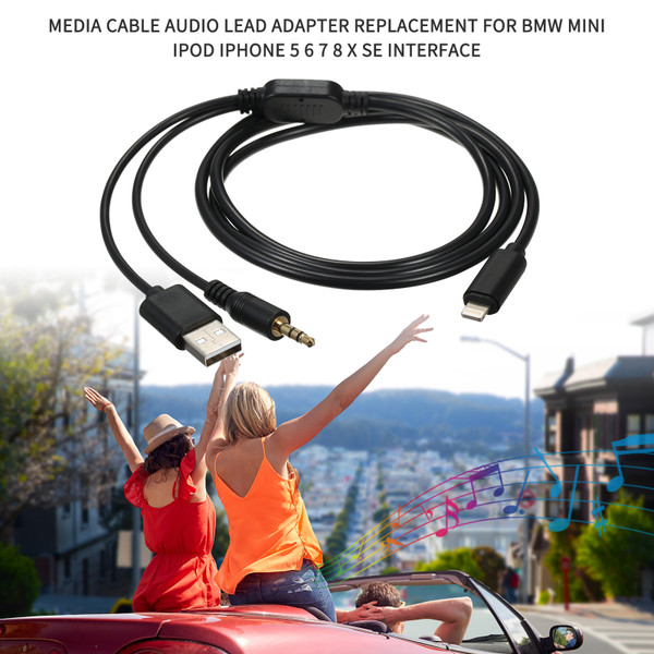 Media Cable Audio Lead Adapter Replacement for BMW Mini iPod iPhone 5 6 7 8 X SE Interface