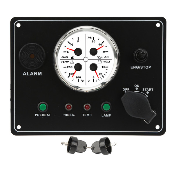 4 in 1 Central Control Dashboard DC12V Oil Level Oil Pressure Water Temperature Voltage Red Backlight for RV Boat Yacht