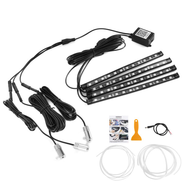 LED Ambient Lamp Atmosphere Wireless IP65 Waterproof Automotive Interior Decor 3pcs Lights with Light Strip