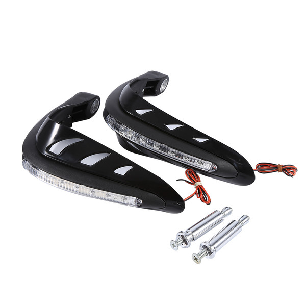1 Pair Universal Handlebar Hand Protector LED Light Motorcycle Hand Guards Black
