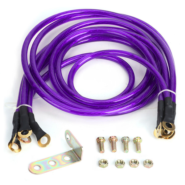 Universal 5-Point Car Grounding Wire Strengthened Ground Cable System Kit ModificationPurple