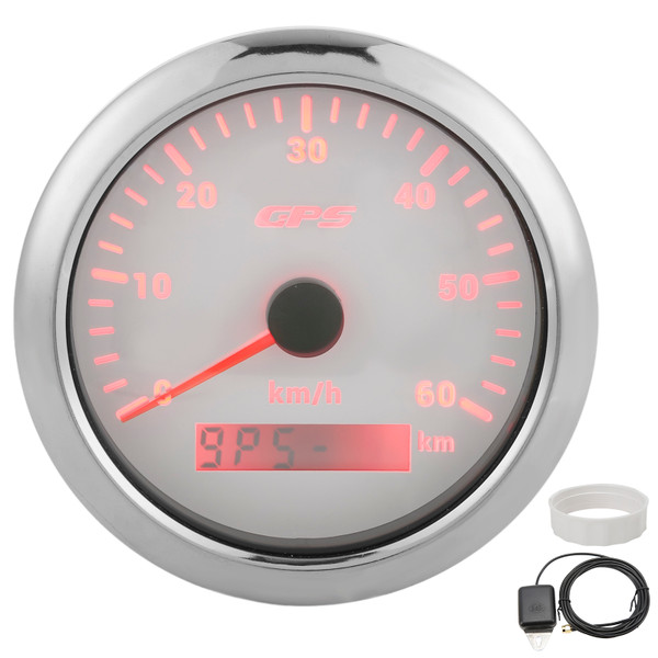 85mm GPS Speedometer Gauge 0‑60KM/H LCD Display Odometer with Adjustable Backlight for Cars Boats 9‑32V DCWhite