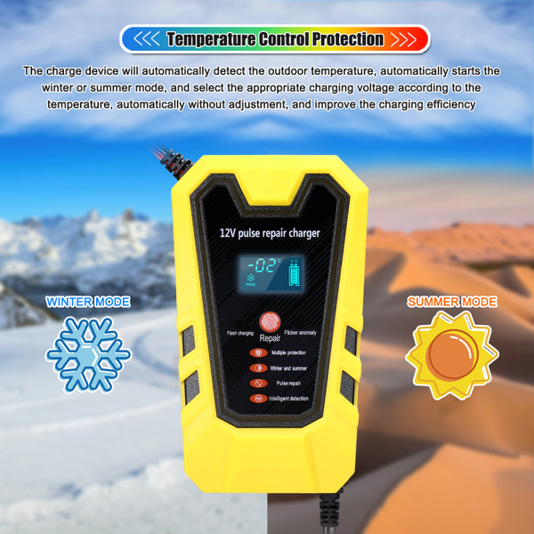 12V6A Intelligent Battery Chargers Pulse Repairing Charge Device Trickle Chargers with LCD Digital Display for Car Truck SUV Motorcycle Boat