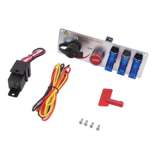 5in1 12V LED Toggle Ignition Switch Panel with Engine Start Push Button for Racing Car RV Truck Blue