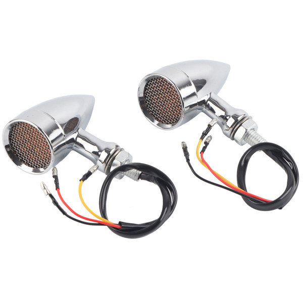 2pcs Motorcycle LED Turn Signal Lamp 12V 10mm Amber Light Chrome Plated Shell Universal