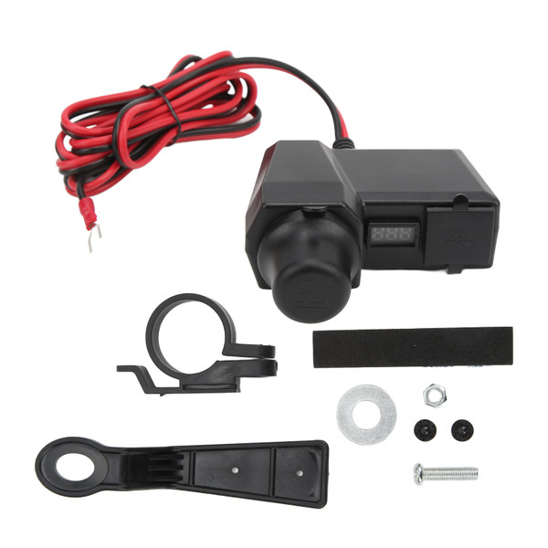 Motorcycle Phone Charger Multifunctional Dual USB Adapter 10‑24V with Red Digital Display Voltmeter for ATV