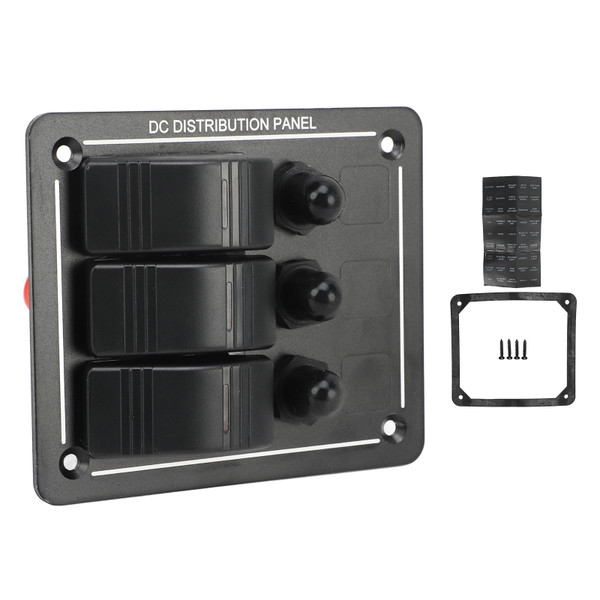 3 Gang Rocker Switch Panel 12‑24V On Off Aluminum Red LED Indicator for Car Truck RV Yacht UTV