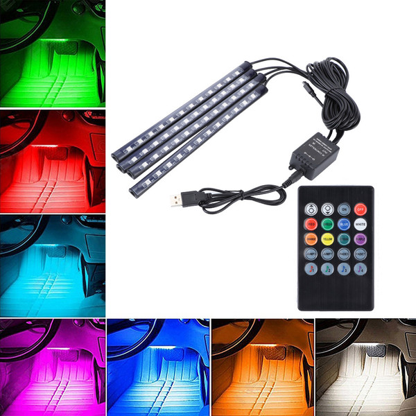 Car LED Light Strip, EECOO 4pcs Car Interior Light Music LED Lighting Kit Underdash Lights with