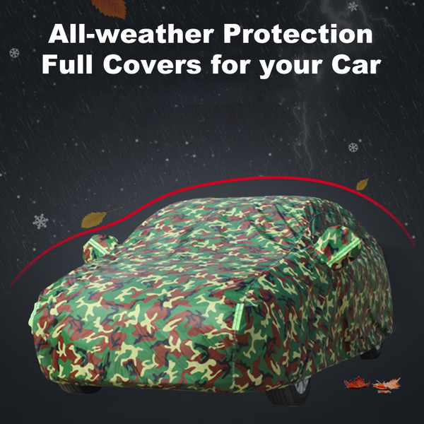 Car Cover All-weather Protection Full Covers with Reflective Strip Camouflage Style Auto Cover Sunscreen Protection Dustproof&Waterproof UV Scratch-Resistant Universal, L