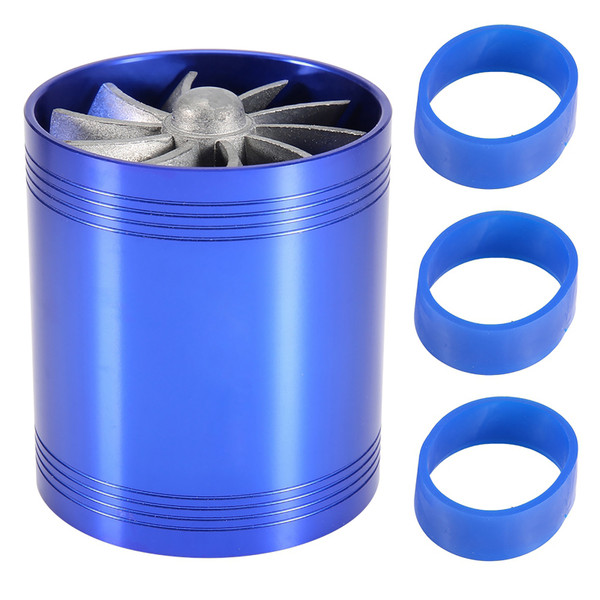 Car Air Intake Turbonator Dual Fan Turbine Super Charger Gas Fuel Saver Turbo Blue