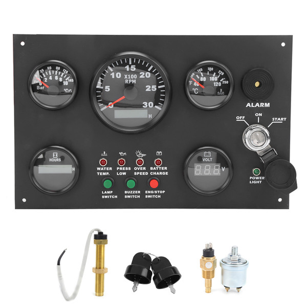 MultiFunction Switch Panel 12V/24V with Working Oil Pressure Water Temperature Hour Voltage Meter