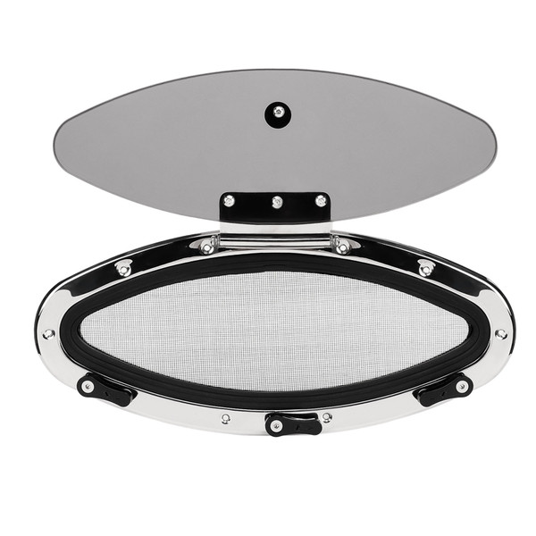 16.06x5.83in Oval Boat Porthole Window Inward Opening Tempered Glass UV Proof Waterproof Portlight Hatch Mesh Barrier for Ship Yacht