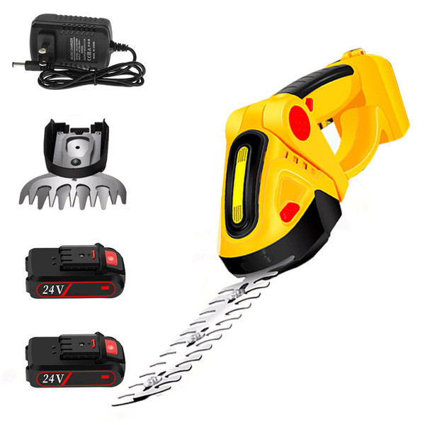 Cordless Hedge Trimmer, 24V Electric Grass Shear Handheld Grass Cutter, Hedge Shear with Rechargeable Batteries and Charger for Garden, Lawn, US Plug