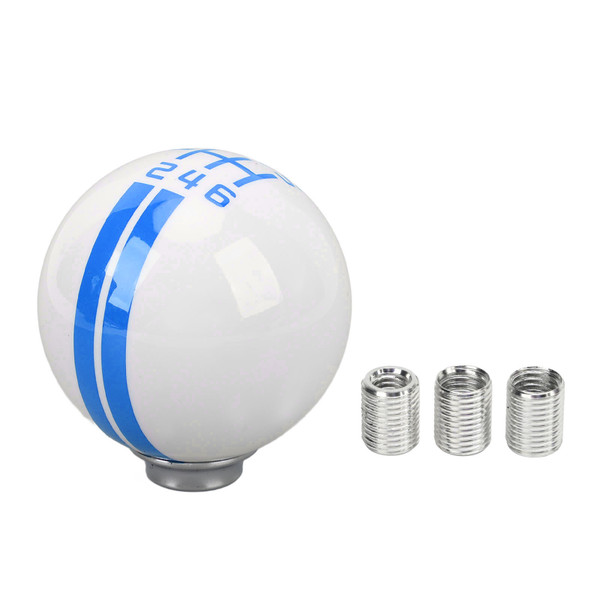 6 Speed Car Racing Gear Shift Knob for Shelby GT500 Style Round Ball Shift Knob with 3 Adapters for Manual Vehicle White Blue