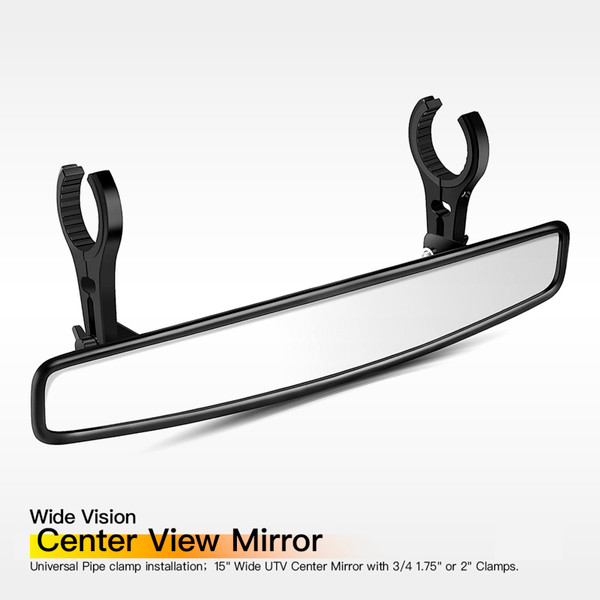 Universal Transport Vehicles Central Rearview Mirror 15'' Wide Rearview Mirror with 1.75 or 2inch Clamps Replacement for Polaris RZR PRO XP R Pioneer CFMOTO ZFORCE  Commander Maverick 1000R 1000