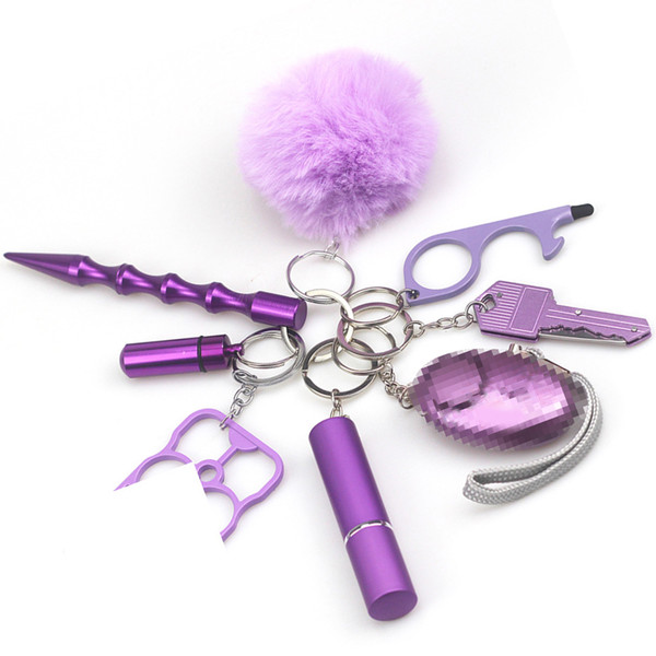 8 Pcs Protective Keychain Set Portable Fashionable Safety Keychain Set for Women Teenagers Purple