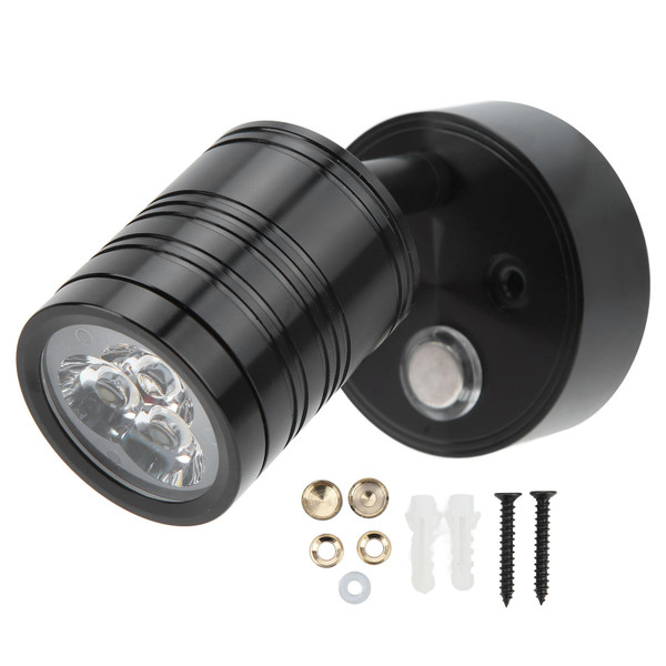 LED RV Reading Lamp Warm White Light Touch Dimmer 10‑30V 3W for Bedroom Cabin Truck Trailer Boat Yacht Black Housing