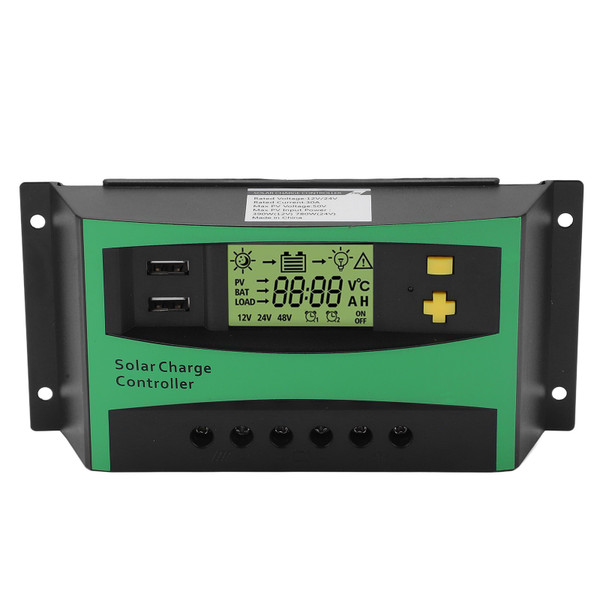 Solar Charge Controller PWM Panel Regulator 12V 24V 30A with 2 USB 5V Outputs RV Boat Supplies