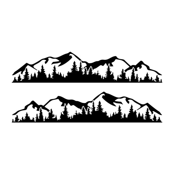 2PCS Car Decal Mountain Tree Forest Pattern Car Side Body Graphic Sticker Universal for Vehicle RVs Yachts Trucks Pickups SUVs Black