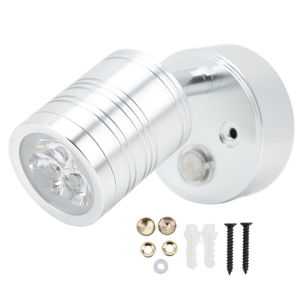 LED RV Reading Lamp Warm White Light Touch Dimmer 10‑30V 3W for Bedroom Cabin Truck Trailer Boat Yacht Silver Housing