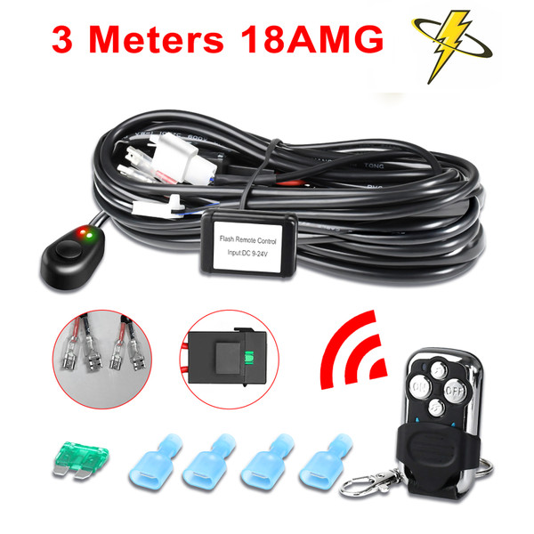 LED Light Bar Wiring Harness Kit, 2 Leads Wireless Remote Control Wiring Harness Kit 18AWG Core Cable Wiring Harness Kit for Car Fog Lights Work Driving Lights Bar Fit 2 Lights