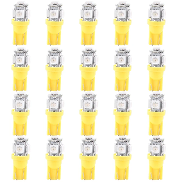 20 pcs 12V T10 5050 5 SMD LED Car Wedge Light Bulbs Super Bright Lamp Amber