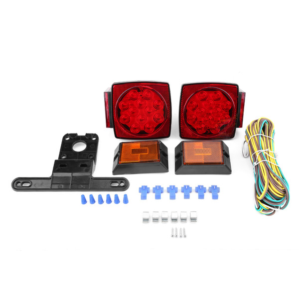 12V LED Submersible Square Tail Light Kit Trailer Stop Brake Boat Marine Under 80"