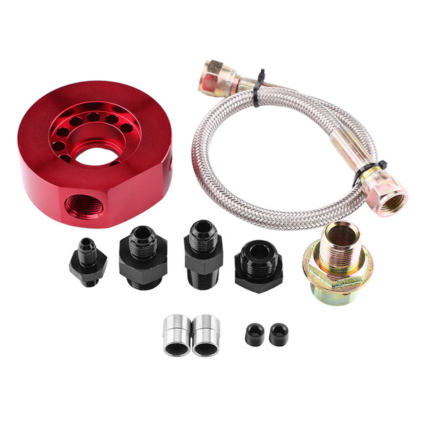 Car Engine Oil Supply Oil Filter Sandwich Plate Cooler Adapter Kit for Honda Acura LS B20 Red