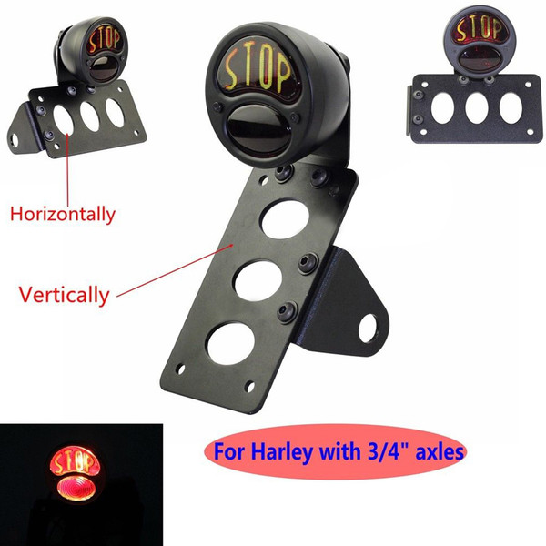 Bright "Stop" Side Mount Tail Light+License Plate Bracket For Chopper Bobber