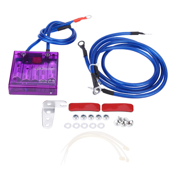 Universal Fuel Saver Voltage Stabilizer Regulator Kit W/ 3 Earth Ground Cables Purple