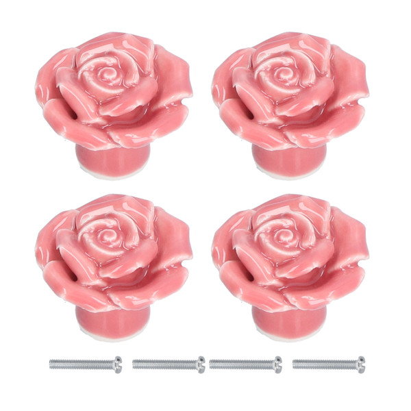 4 Set Rose Shaped Handle Modern Ceramic Cabinet Knob for Home Living Room BedroomPink