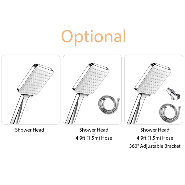 High Pressure Handheld Shower Head with 4.9ft Hose 360-degree Rotatable Bracket 6 Spray Settings Bathroom Adjustable Shower Spray Rain Shower Head Polished Chrome (G1/2)