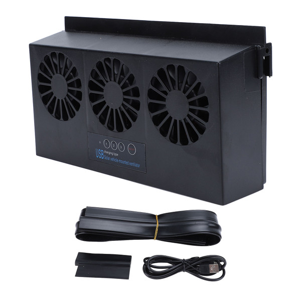 Solar Powered Car Exhaust Fan 3 Heads Odor Removal Multifunctional Air Purifier Cooling Fan for Home Automotive Office Black