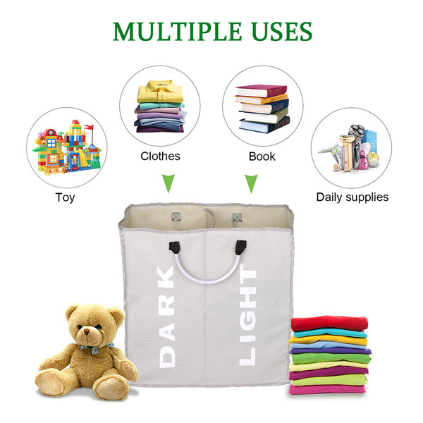 Collapsable 2-section Laundry Bag Foldable Laundry Hamper  Oxford Fabric Laundry Basket Clothes Sorter Portable Multifunction Storage Bag with Alloy Handle