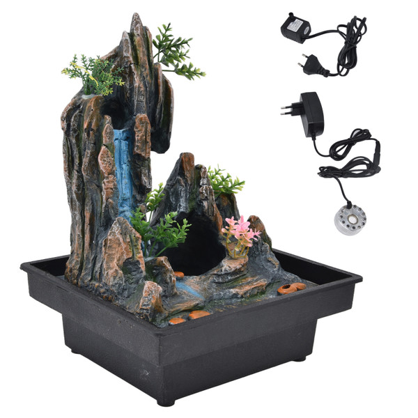 Desktop Simulation Rockery Water Fountain with Automatic Pump for Home Office Desk DecorationEU Plug 220V