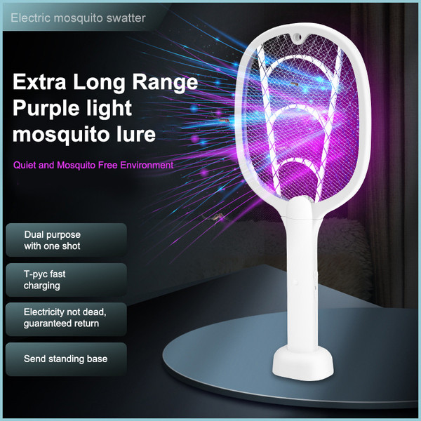 Electric Swatter with Stand Household Swatter Racket Lamp for Indoor Outdoor Use