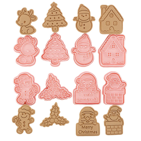 8 Pcs/Set DIY Christmas Biscuit Mould Cartoon Cutter 3D Biscuits Mold Plastic Baking Mould  Decorating Tools