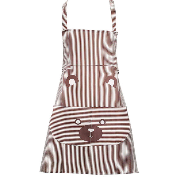 Polyester Cute Cartoon Style Striped Kitchen Cooking Apron with Pocket for Women Men (Coffee)