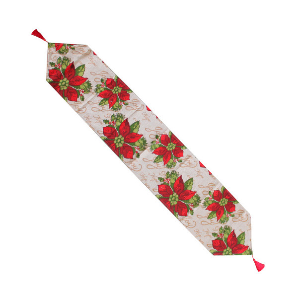 Christmas Table Runner Flag Printing Wear Dirt Resistant Xmas Christmas Table Flag for Christmas Table Cloth Decoration Large Red Flower Model