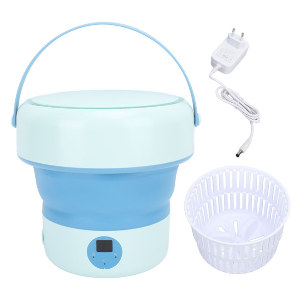 Mini Washer With Water Filter Basket Foldable Superior Stain Removal Small Portable Washing Machine for Underwear Socks Baby Clothes Blue EU Plug 100‑240V
