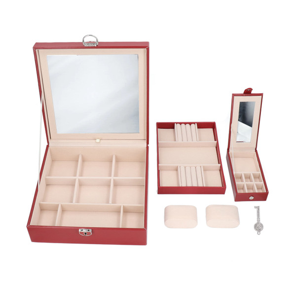 Jewelry Case Leather Lock Large Capacity Functional Storage Exquisite Box for Girls