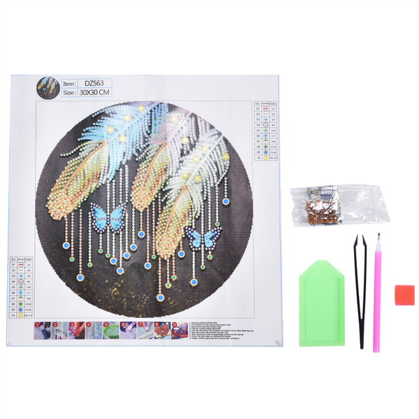 DIY Diamonds Painting Kit Feather Patterns Rhinestones Picture for Living Room Bedroom
