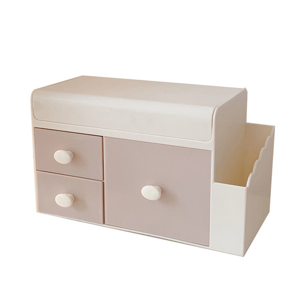 Desktop Storage Box Drawer Design Large Capacity Decorative Simple Dust Cover Skincare Storage Box Light Pink with Stickers